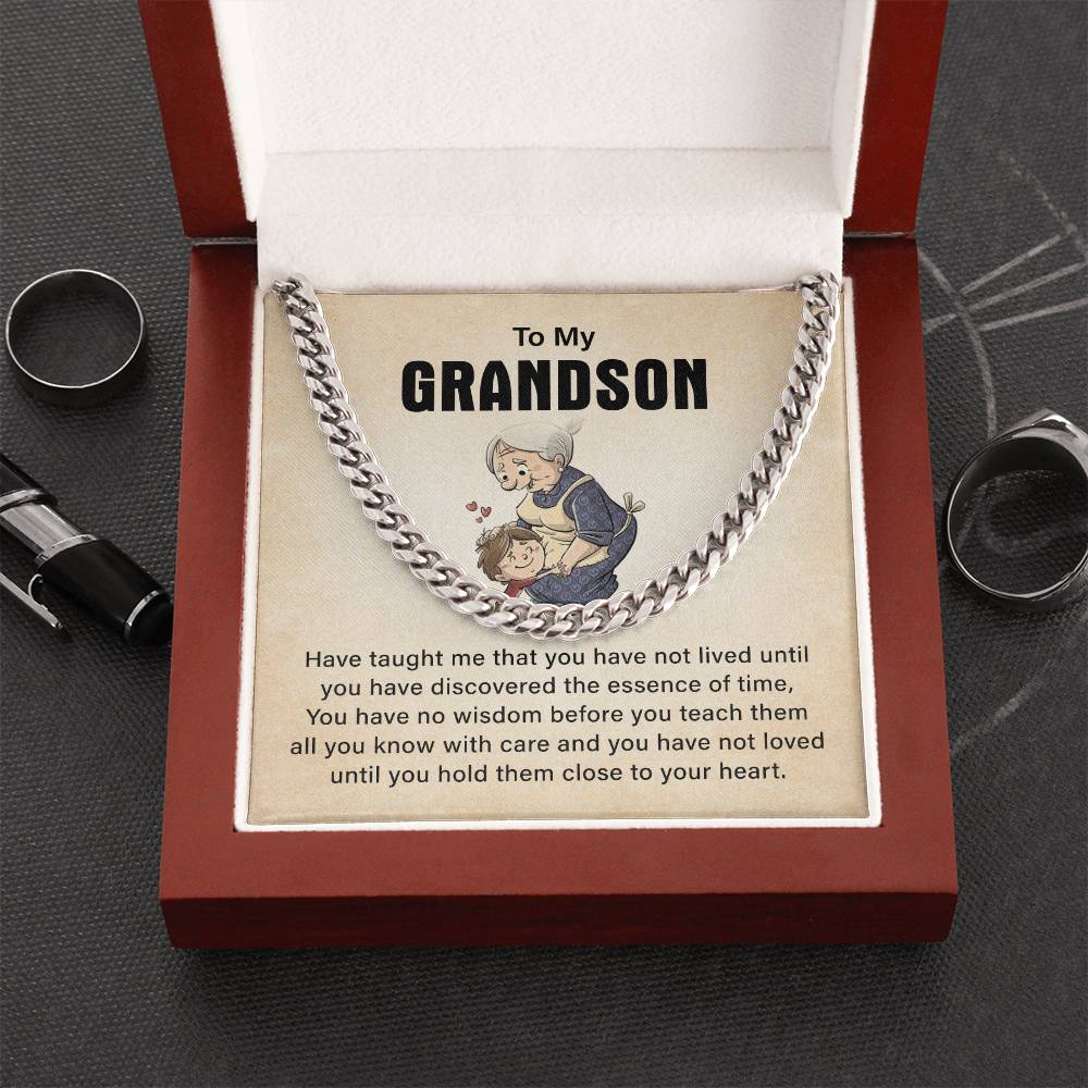 To My Grandson Cuban Chain Necklace, Never Forget How Much I Love You Birthday Christmas Necklace Gifts.