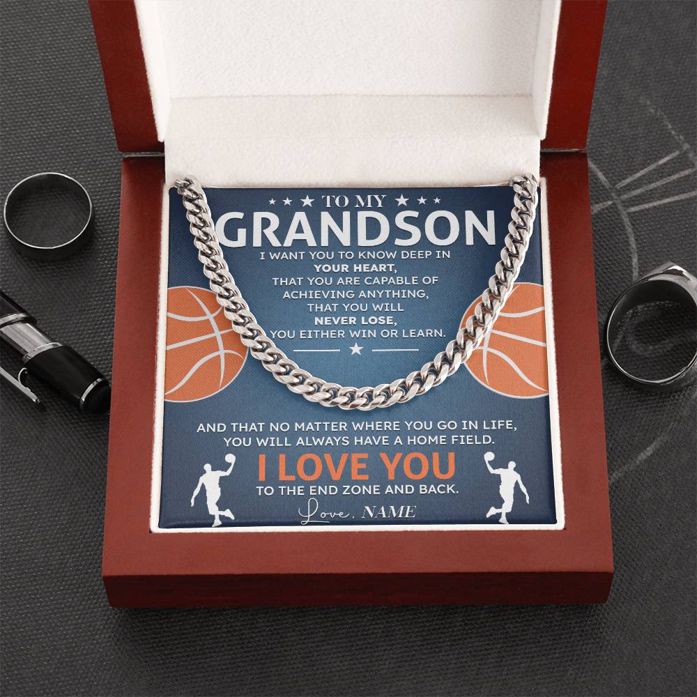Grandson Basketball Necklace Gift with Card