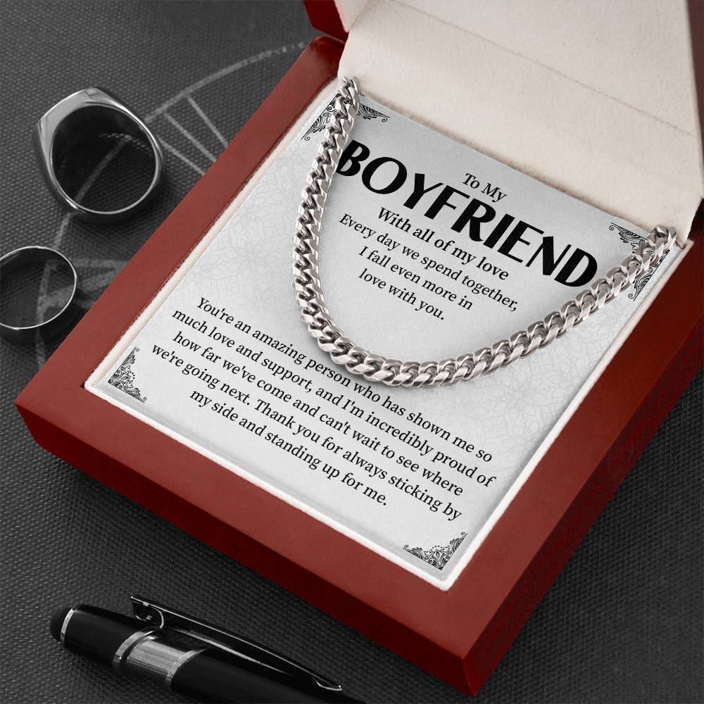 Cuban Chain Necklace Gift for Boyfriend with Message