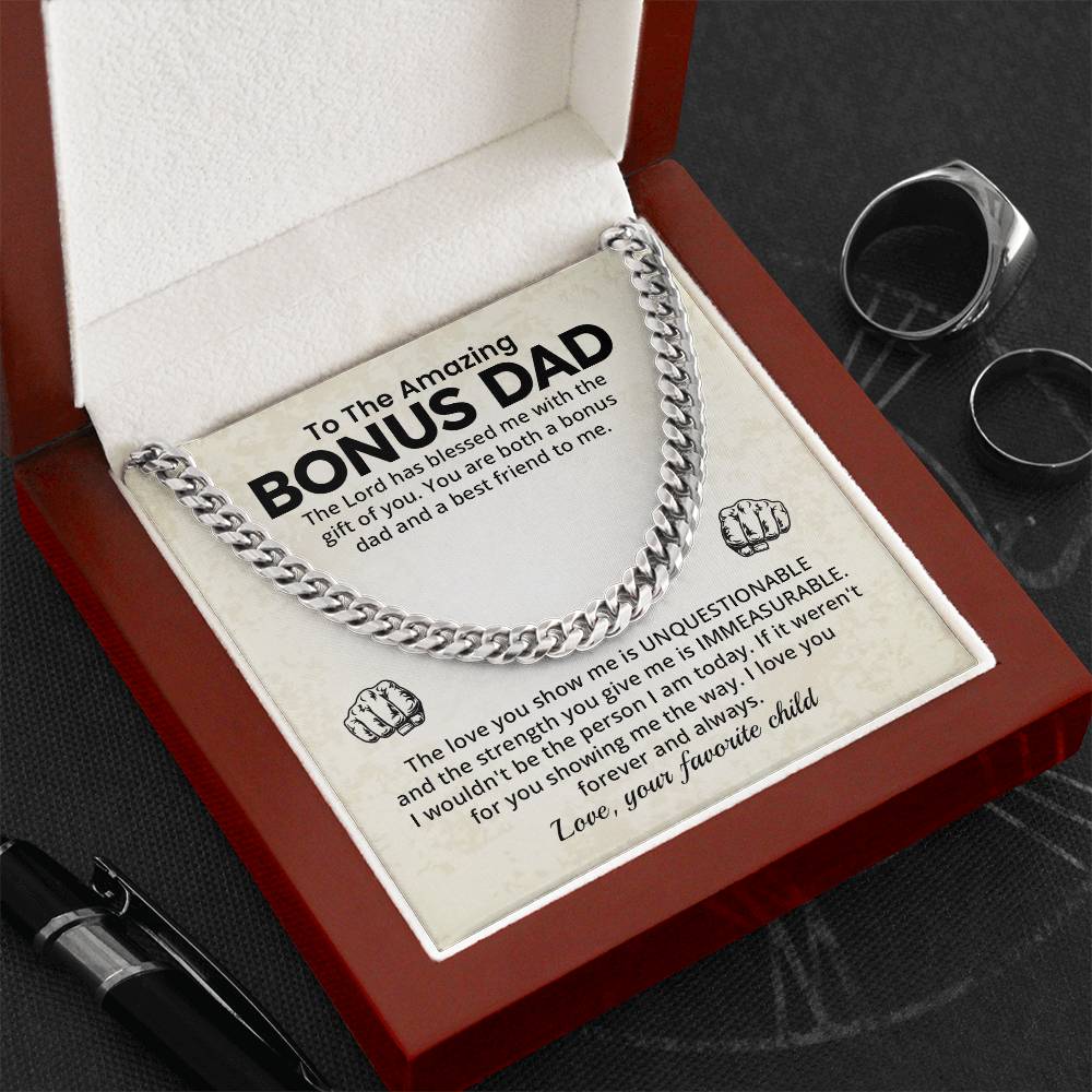 Bonus Dad Cuban Chain Necklace Gift With Loving Message