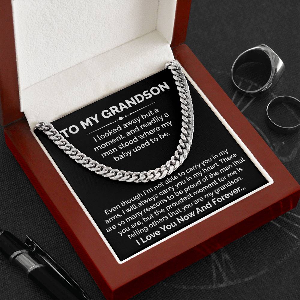 To My Grandson Cuban Chain Gift With Message Card