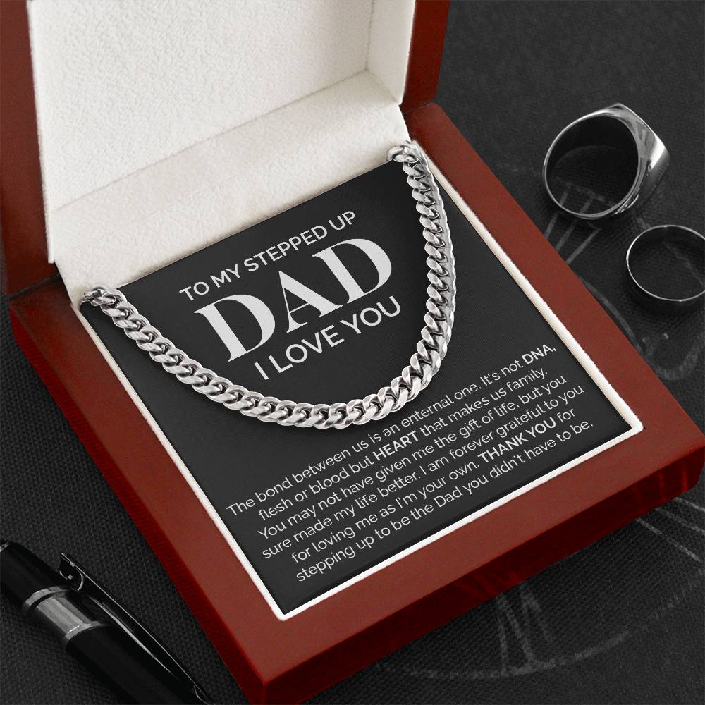 Stepped Up Dad Cuban Link Chain Gift – Bonus Dad Necklace