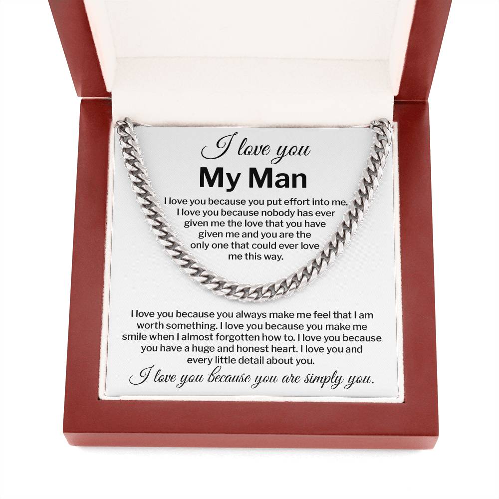 I Love You My Man Necklace Gift Special Romantic Gift Unique Boyfriend Necklace Emotional Love Jewelry Perfect Boyfriend Gift Meaningful Love Necklace Unique Love Gift For Him Valentine's Day Gift Special Gift For Him Sentimental Gift For Boyfriend
