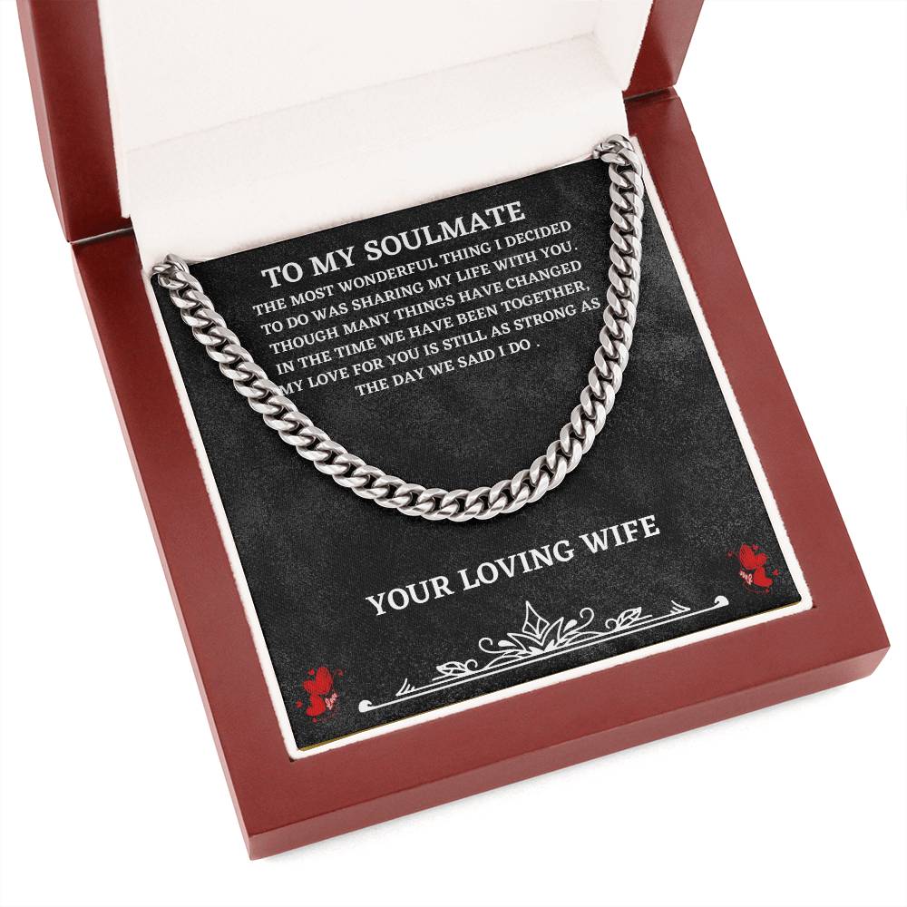 Soulmate Cuban Chain Necklace Gift from Wife – with Heartfelt Message Card
