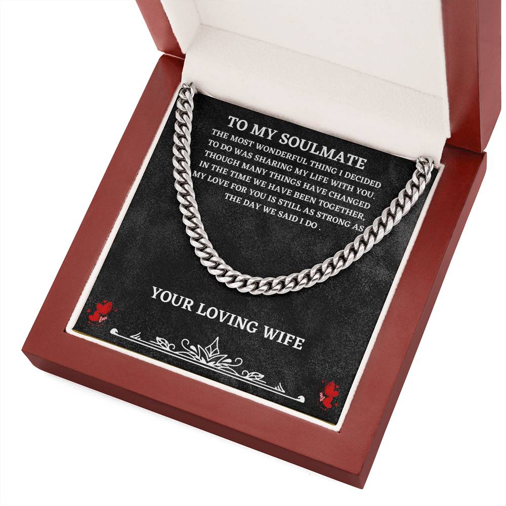 Soulmate Cuban Chain Necklace Gift from Wife – with Heartfelt Message Card