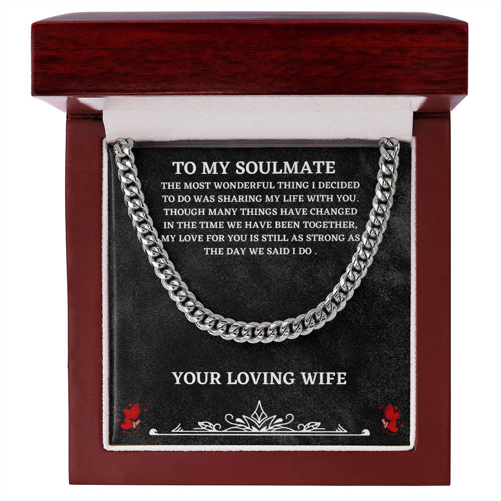 Soulmate Cuban Chain Necklace Gift from Wife – with Heartfelt Message Card