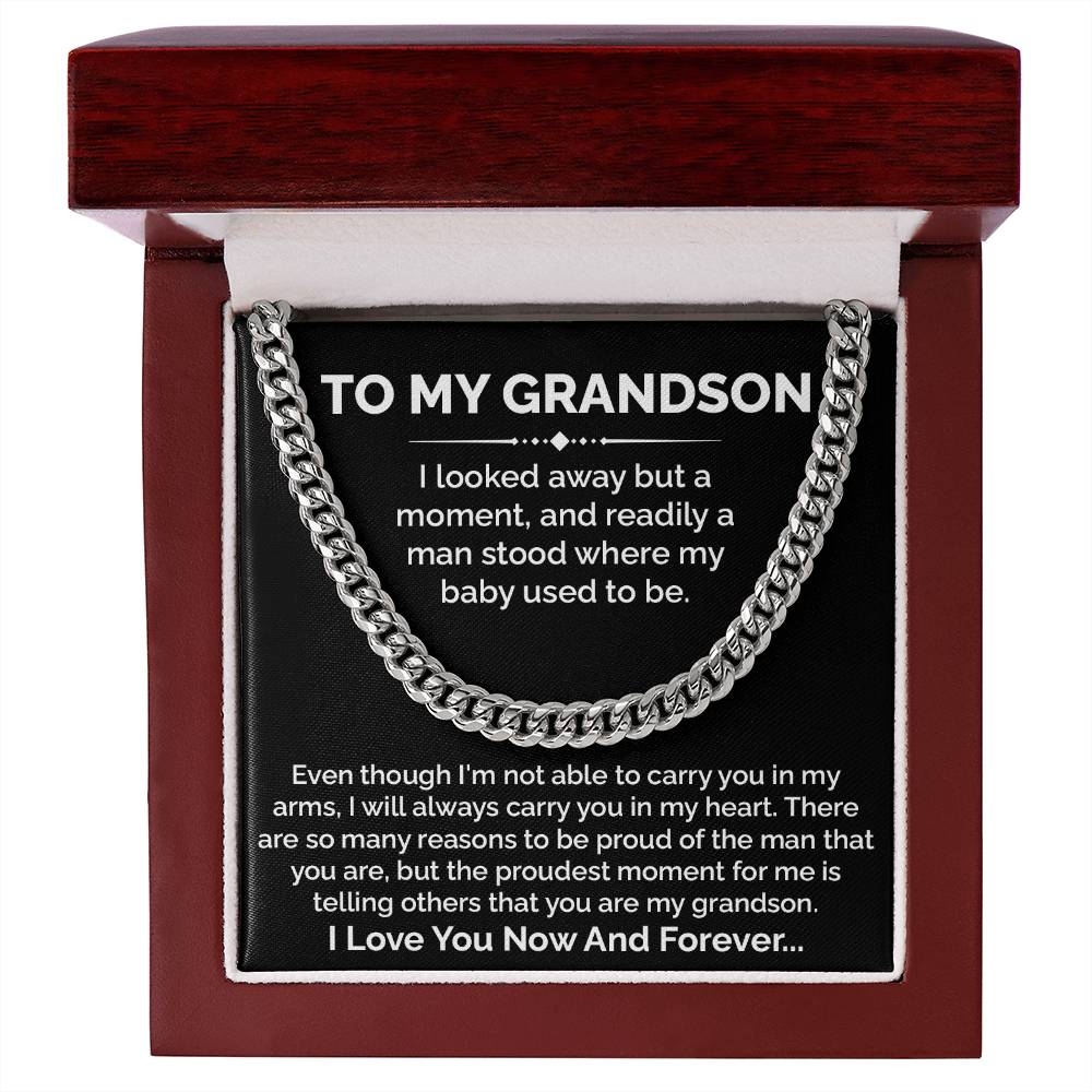 To My Grandson Cuban Chain Gift With Message Card