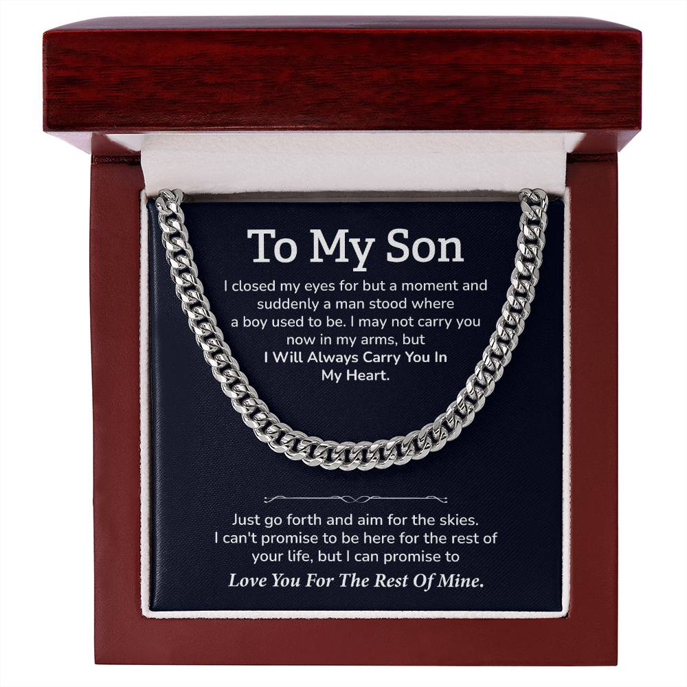 To My Son Cuban Chain Necklace – Emotional Gift with Message Card