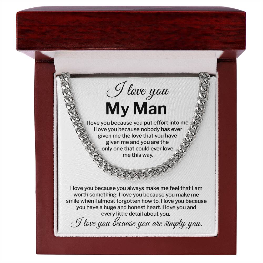 I Love You My Man Necklace Gift Special Romantic Gift Unique Boyfriend Necklace Emotional Love Jewelry Perfect Boyfriend Gift Meaningful Love Necklace Unique Love Gift For Him Valentine's Day Gift Special Gift For Him Sentimental Gift For Boyfriend