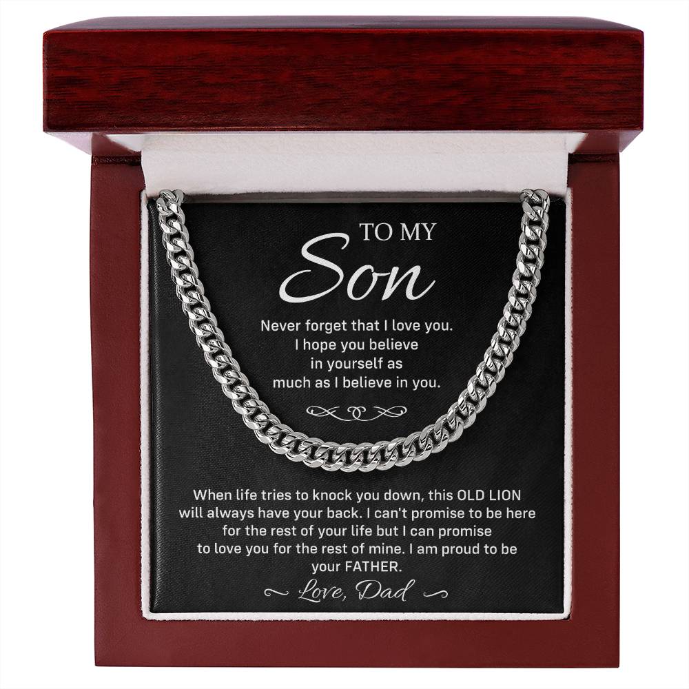 Cuban Chain Necklace Gift for Son from Dad – Old Lion Message Box