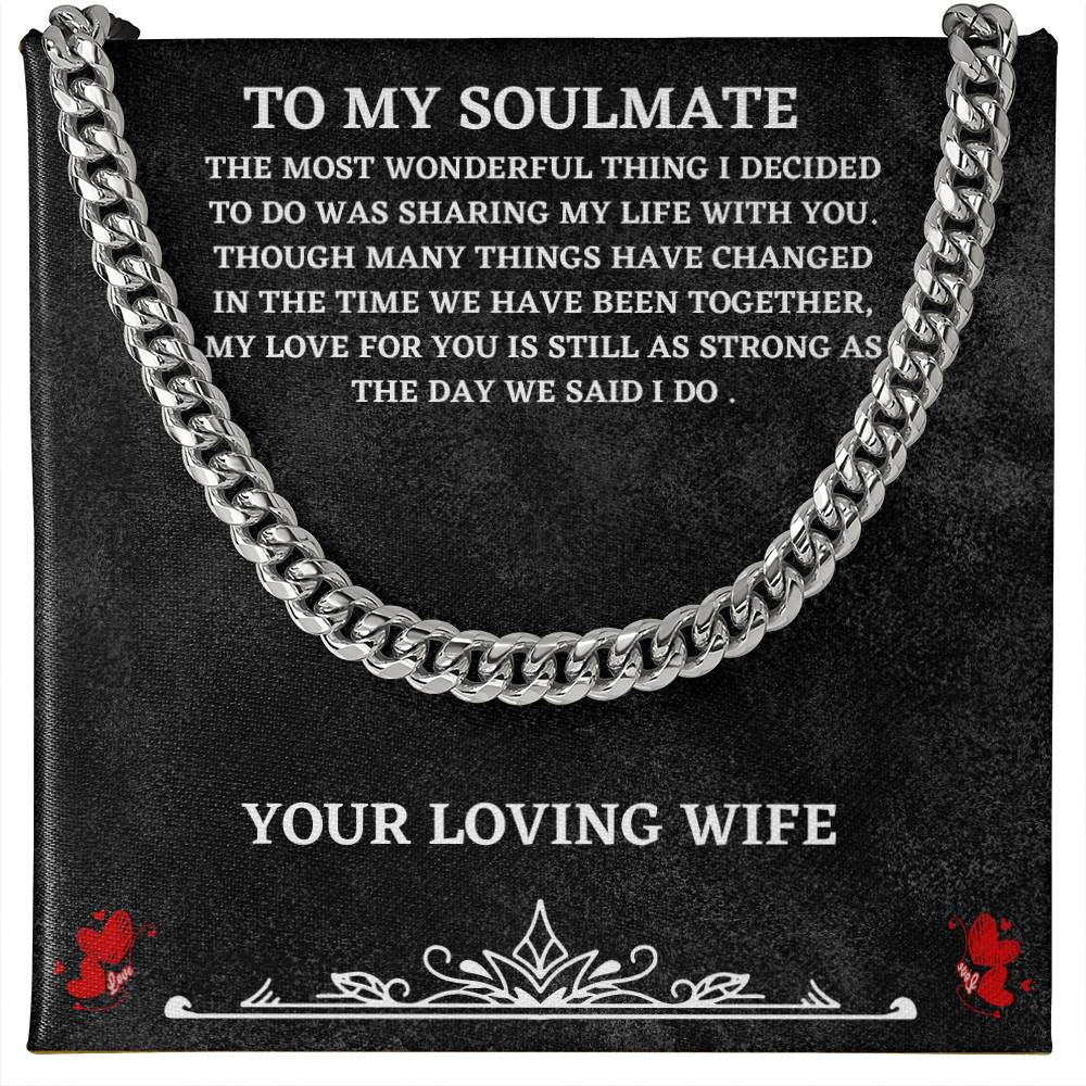 Soulmate Cuban Chain Necklace Gift from Wife – with Heartfelt Message Card