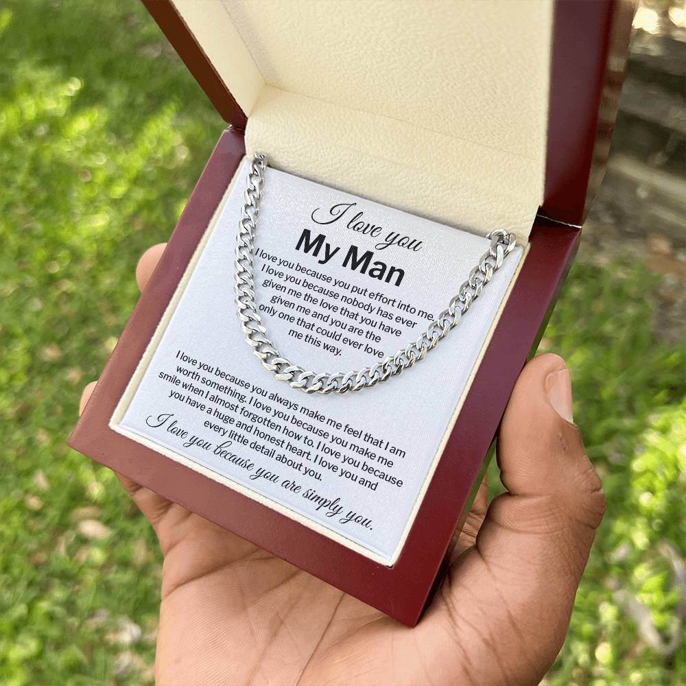 I Love You My Man Necklace Gift Special Romantic Gift Unique Boyfriend Necklace Emotional Love Jewelry Perfect Boyfriend Gift Meaningful Love Necklace Unique Love Gift For Him Valentine's Day Gift Special Gift For Him Sentimental Gift For Boyfriend