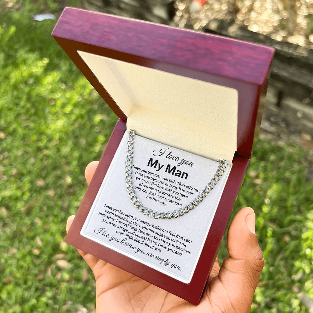 I Love You My Man Necklace Gift Special Romantic Gift Unique Boyfriend Necklace Emotional Love Jewelry Perfect Boyfriend Gift Meaningful Love Necklace Unique Love Gift For Him Valentine's Day Gift Special Gift For Him Sentimental Gift For Boyfriend