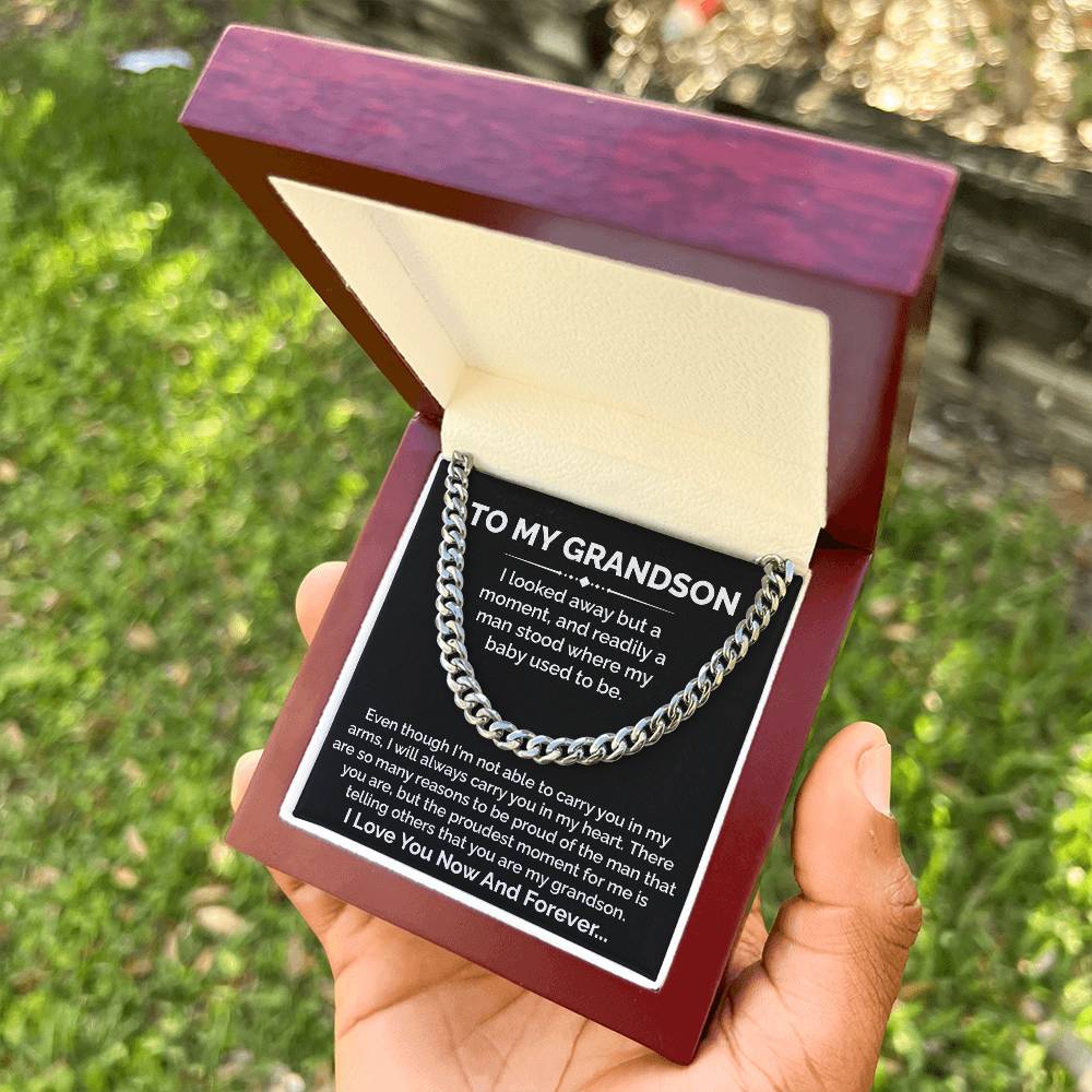 To My Grandson Cuban Chain Gift With Message Card