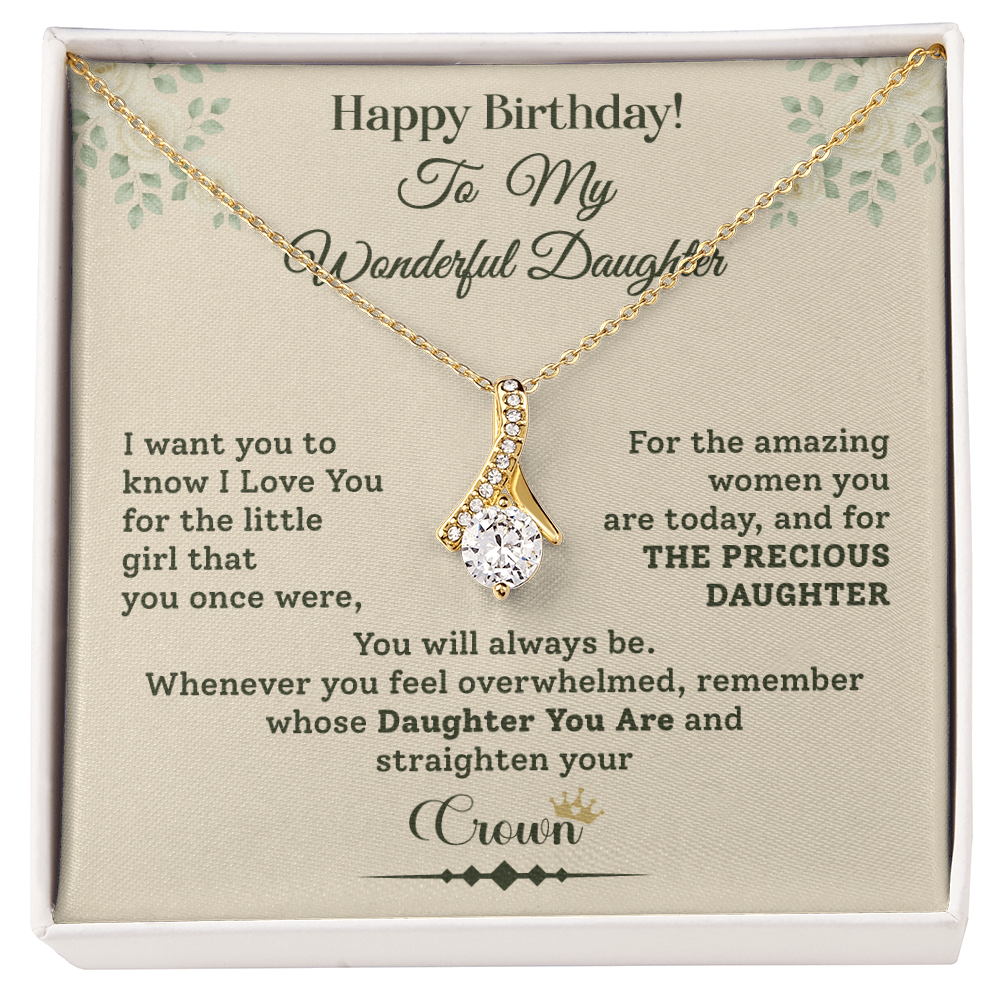 Birthday Necklace Gift for Daughter Crown Message Card