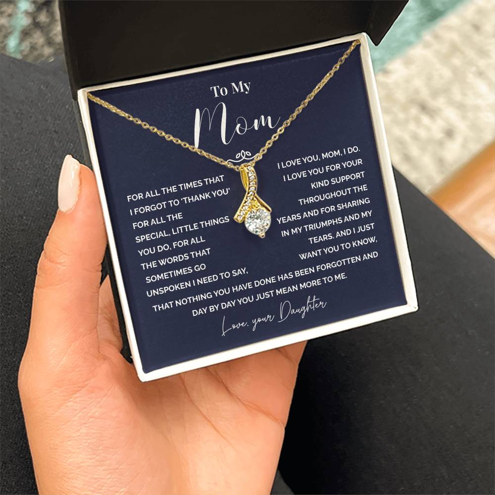 To My Mom Necklace from Daughter – Love Knot with Thank You Message