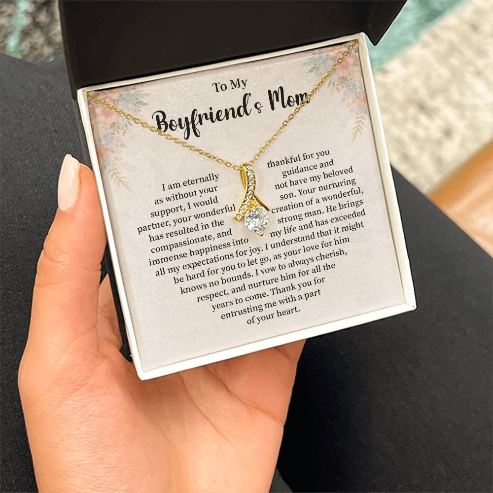 Boyfriend’s Mom Necklace Gift with Floral Card Design