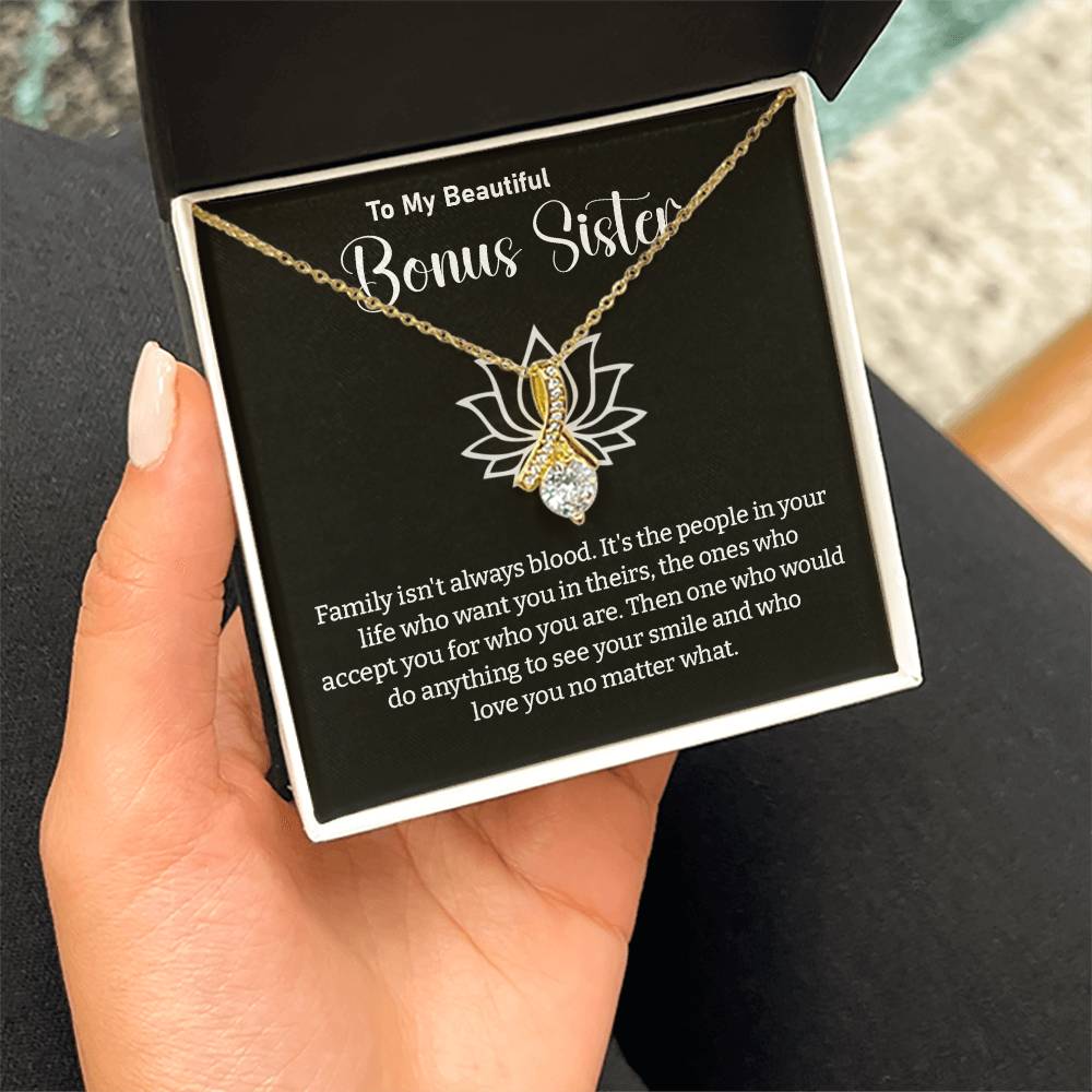 Bonus Sister Necklace Gift – Elegant Jewelry with Heartfelt Message Card