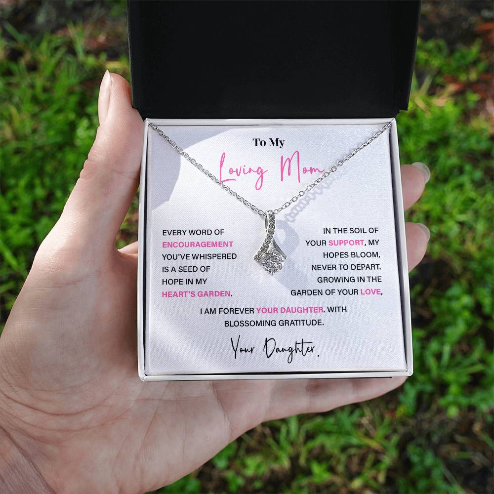 Encouragement Mom Necklace – Gift from Daughter with Floral Message Card