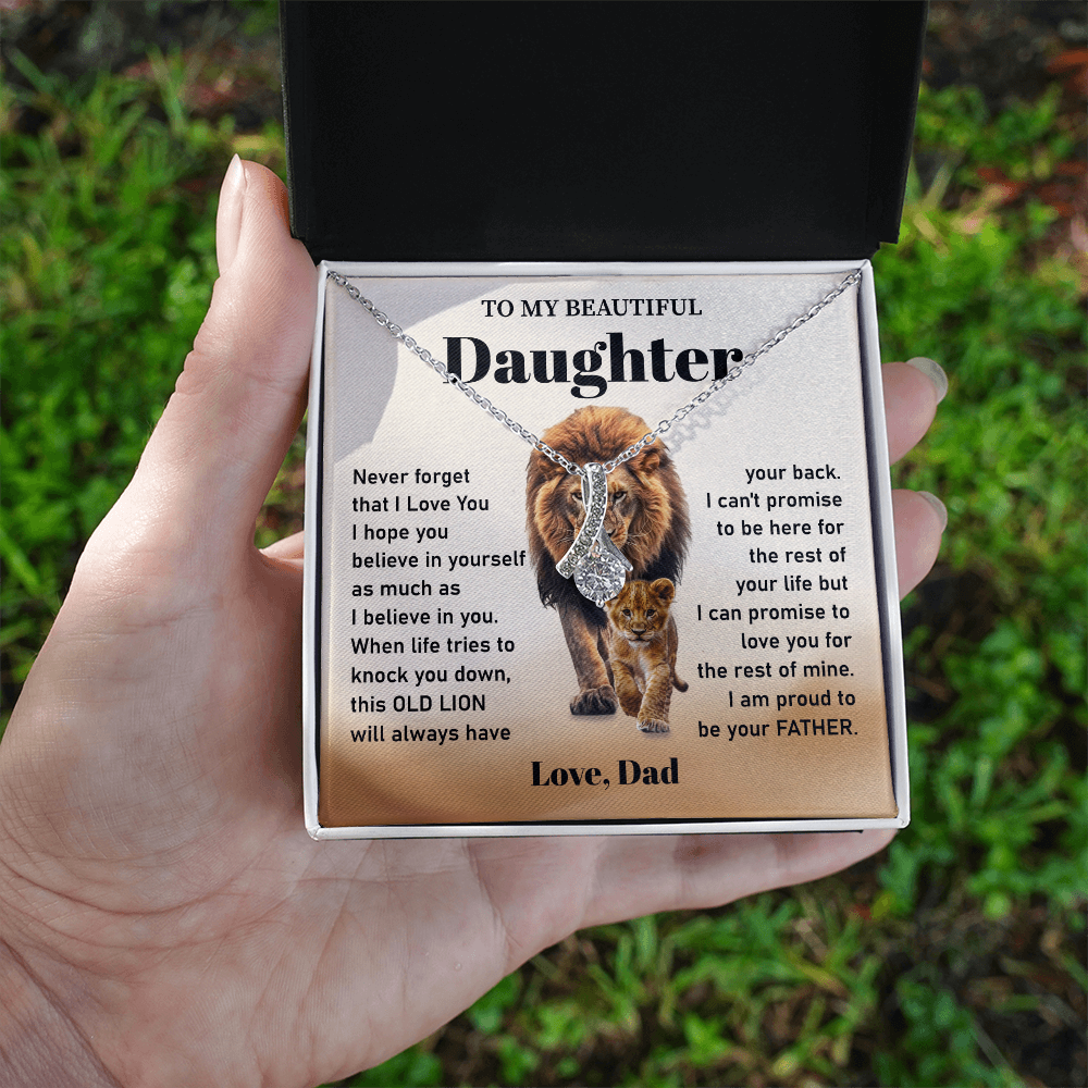 Daughter Necklace Gift from Dad Lion Message Card