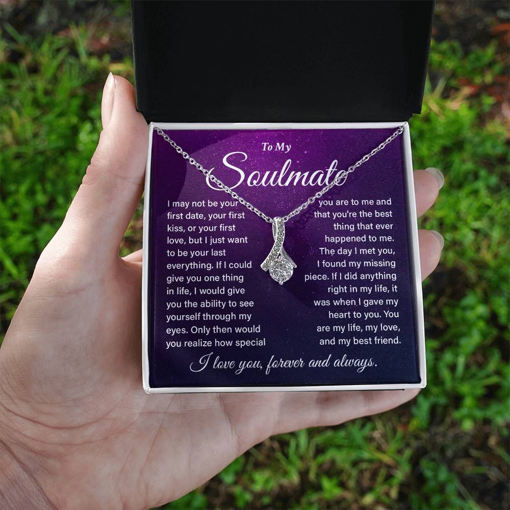 Soulmate Love Knot Necklace Purple Galaxy Message Card Gift