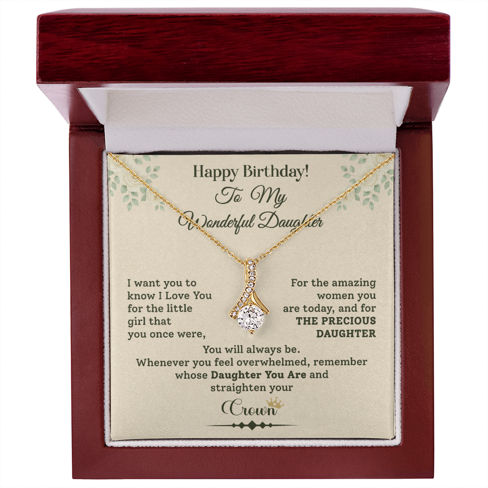 Birthday Necklace Gift for Daughter Crown Message Card