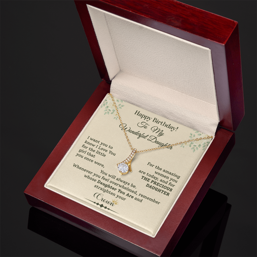 Birthday Necklace Gift for Daughter Crown Message Card