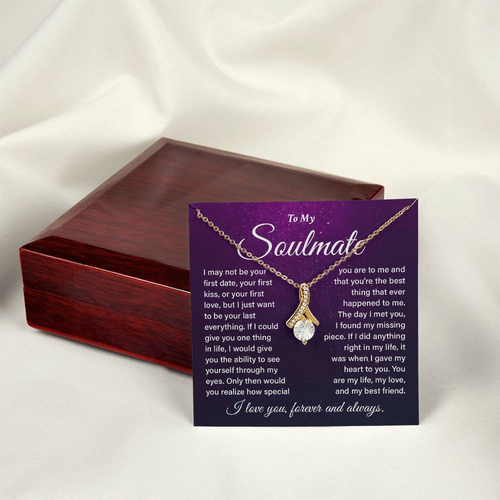 Soulmate Love Knot Necklace Purple Galaxy Message Card Gift