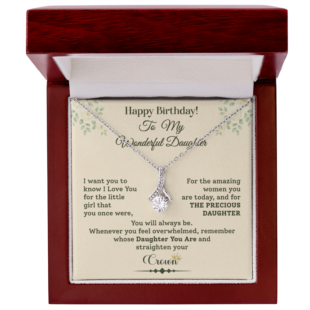 Birthday Necklace Gift for Daughter Crown Message Card
