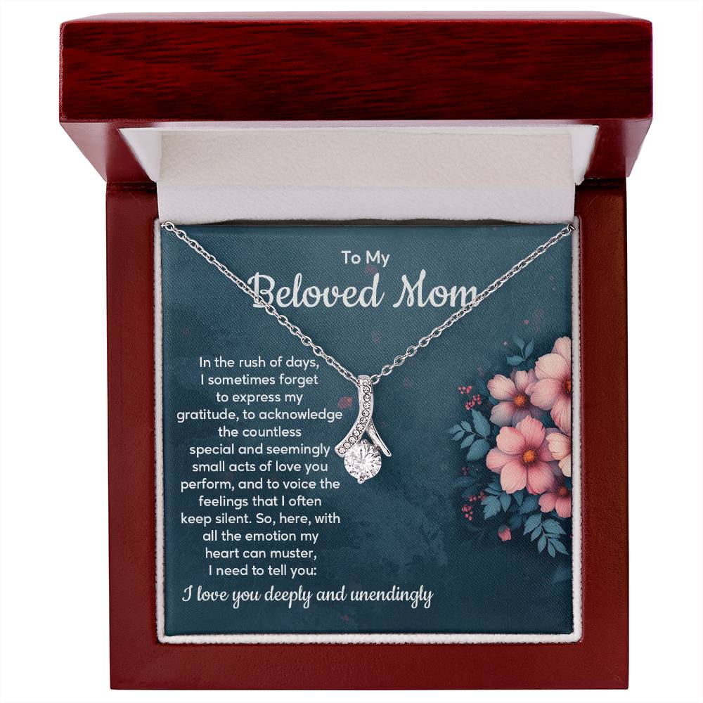 Beloved Mom Necklace Gift from Daughter with Message Card