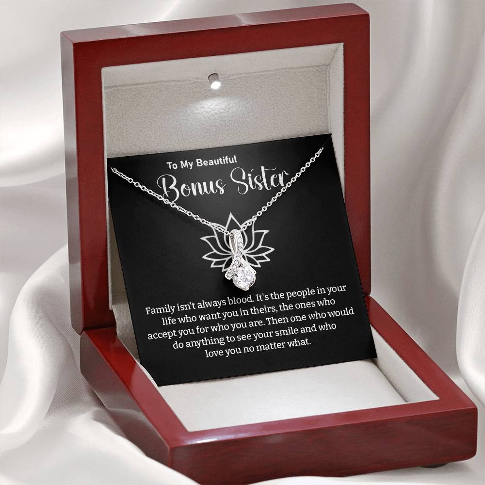 Bonus Sister Necklace Gift – Elegant Jewelry with Heartfelt Message Card