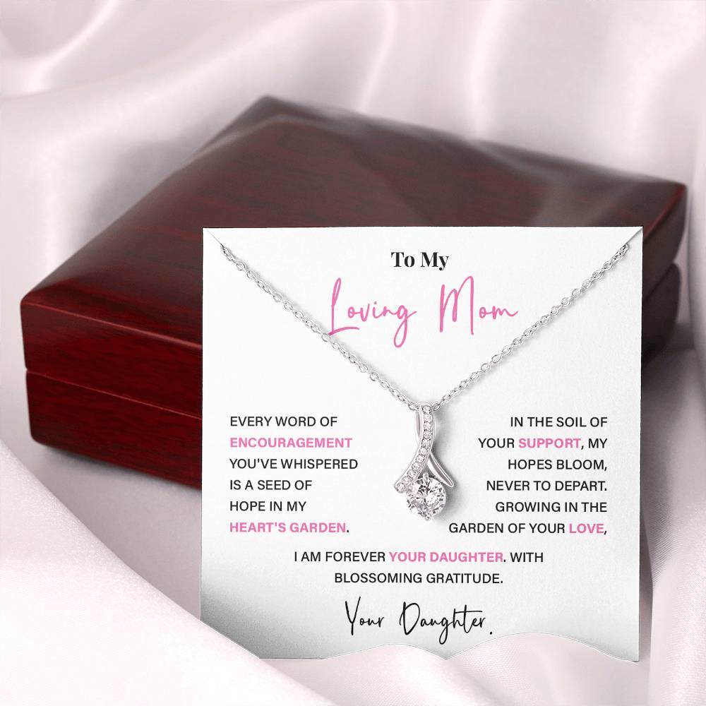Encouragement Mom Necklace – Gift from Daughter with Floral Message Card