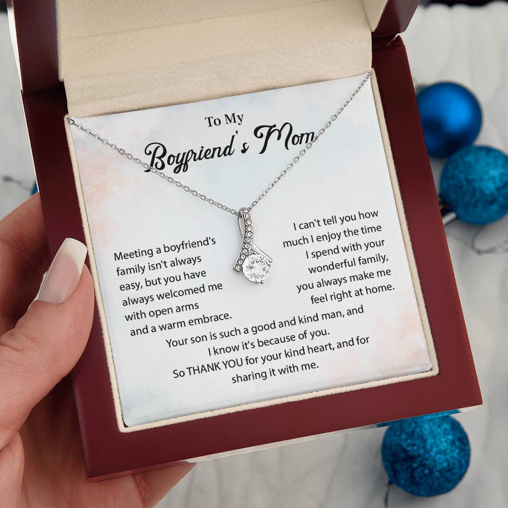 Boyfriend’s Mom Teardrop Necklace Gift with Card
