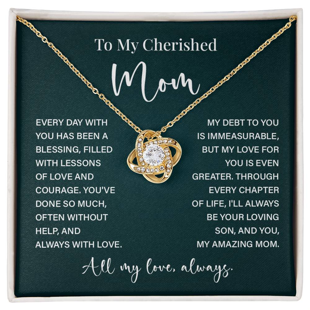 To My Cherished Mom Necklace – Gift from Loving Son with Message Card