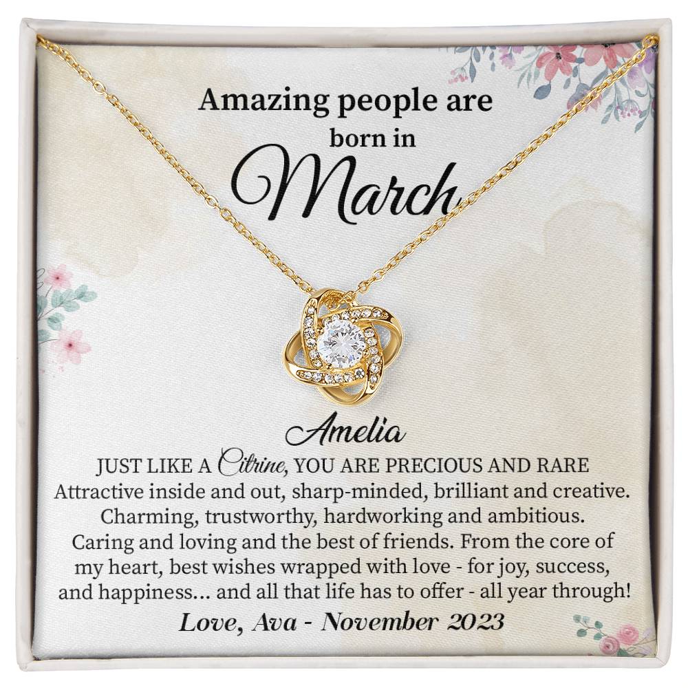 March Birthday Necklace Gift for Her – Citrine Quote Card