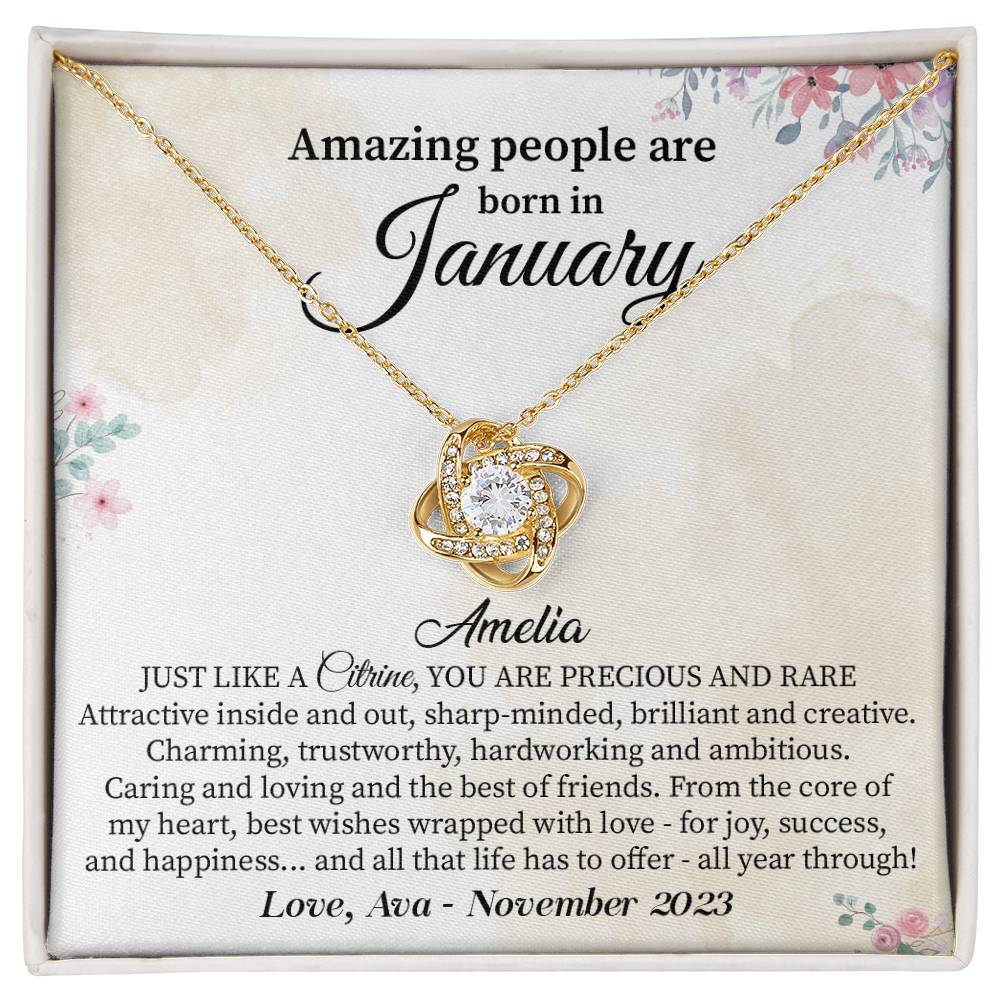 January Birthday Necklace Gift for Her – Citrine Message Card