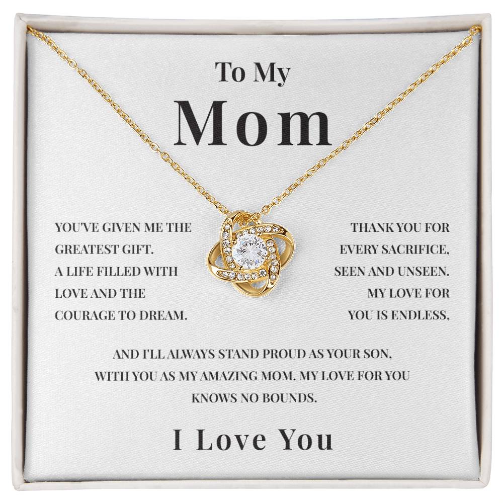 Necklace Gift for Mom from Son with Endless Love Message Card