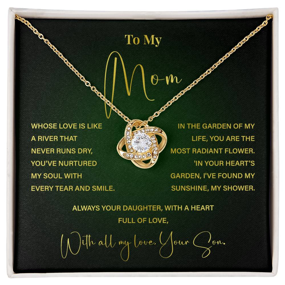 Mom Necklace from Son – Poetic Message Gift with Elegant Green Card