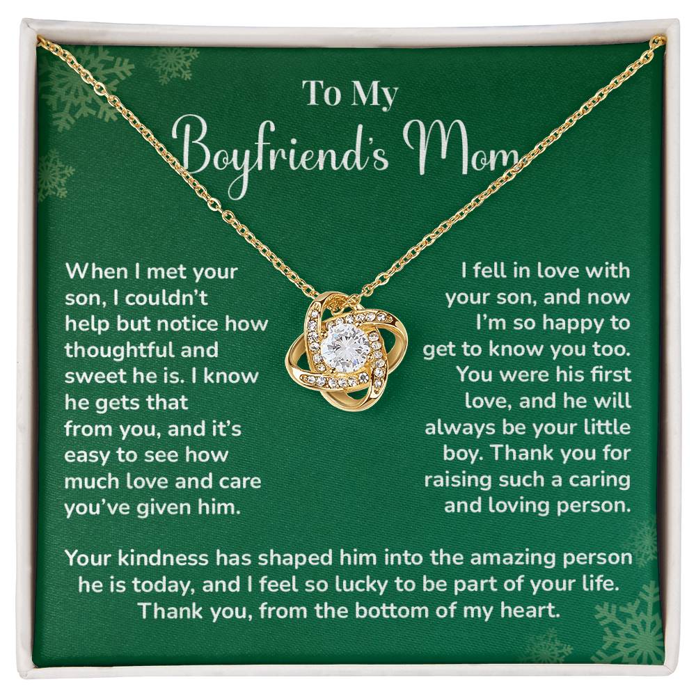 Boyfriend's Mom Love Knot Necklace Gift Gift For Boyfriend's Mom Thoughtful Gift From Girlfriend Emotional Gift For Boyfriend's Mom Sentimental Jewelry For Her Special Thank You Present Emotional Message Necklace