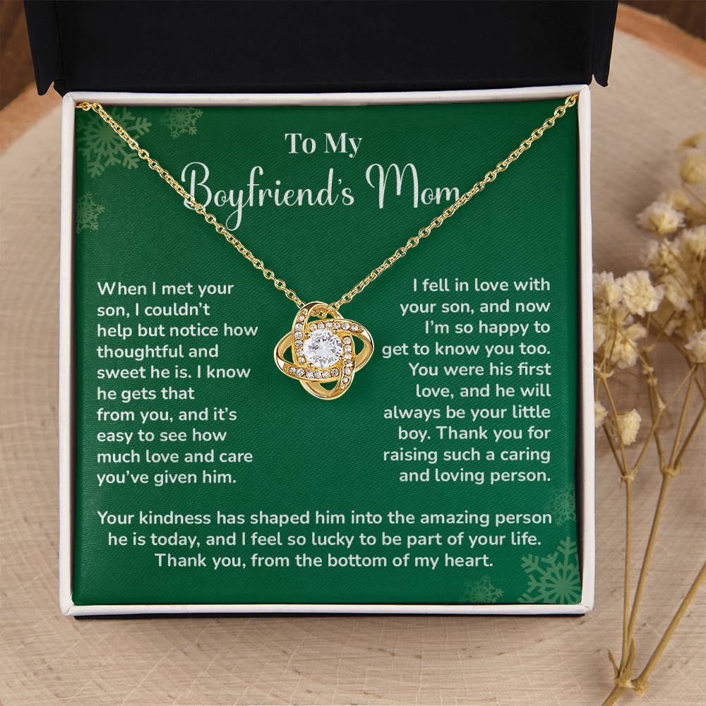 Boyfriend's Mom Love Knot Necklace Gift Gift For Boyfriend's Mom Thoughtful Gift From Girlfriend Emotional Gift For Boyfriend's Mom Sentimental Jewelry For Her Special Thank You Present Emotional Message Necklace