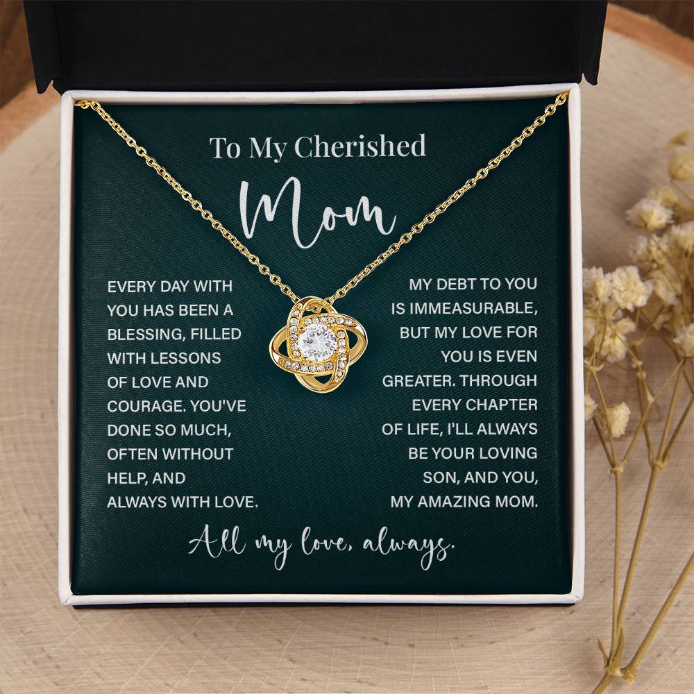 To My Cherished Mom Necklace – Gift from Loving Son with Message Card