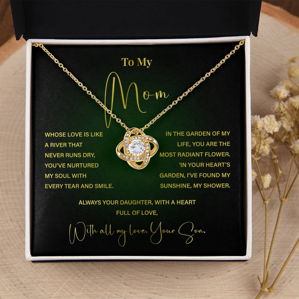 Mom Necklace from Son – Poetic Message Gift with Elegant Green Card