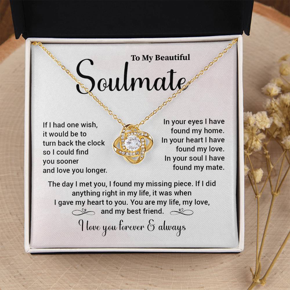 Soulmate Necklace Gift for Her – Love Knot with Message Card