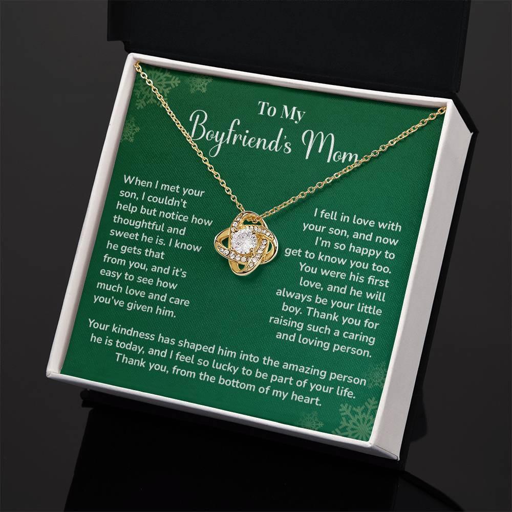 Boyfriend's Mom Love Knot Necklace Gift Gift For Boyfriend's Mom Thoughtful Gift From Girlfriend Emotional Gift For Boyfriend's Mom Sentimental Jewelry For Her Special Thank You Present Emotional Message Necklace