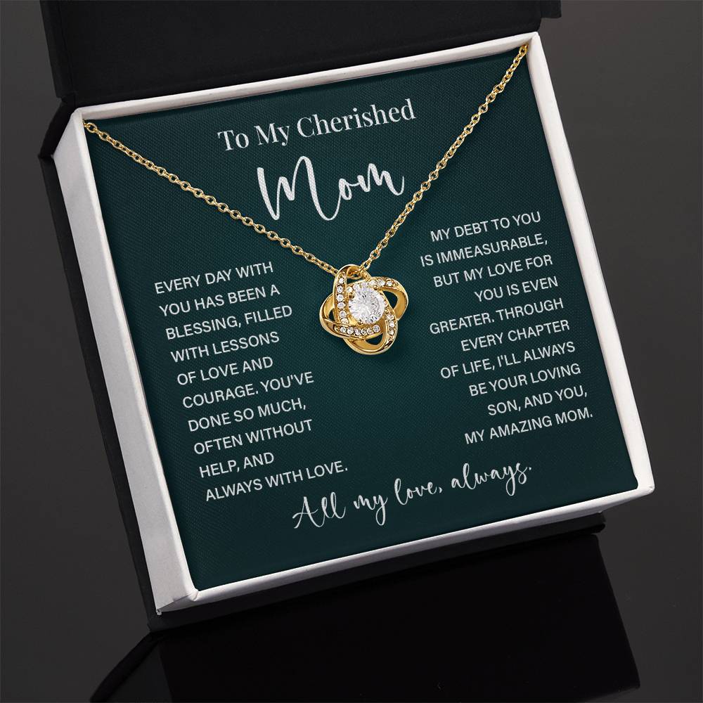To My Cherished Mom Necklace – Gift from Loving Son with Message Card