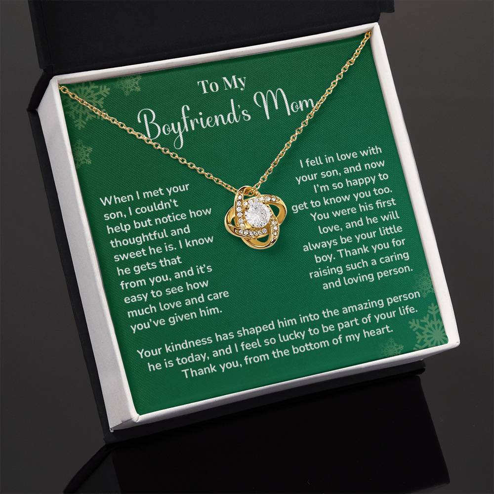 Boyfriend's Mom Love Knot Necklace Gift Gift For Boyfriend's Mom Thoughtful Gift From Girlfriend Emotional Gift For Boyfriend's Mom Sentimental Jewelry For Her Special Thank You Present Emotional Message Necklace