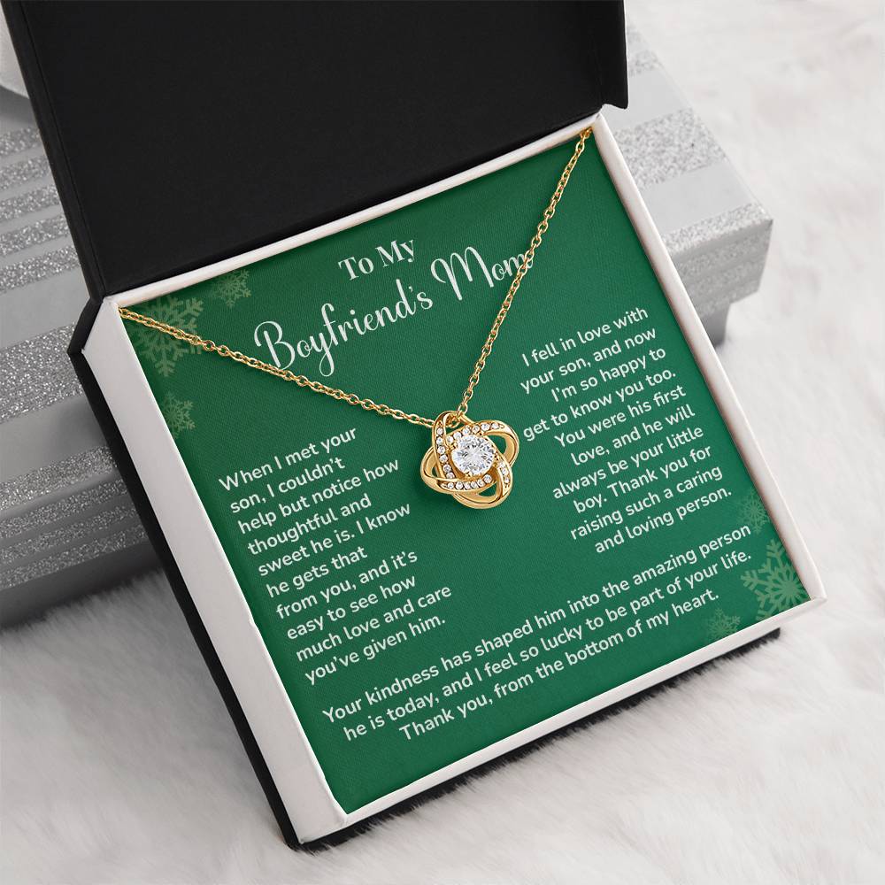 Boyfriend's Mom Love Knot Necklace Gift Gift For Boyfriend's Mom Thoughtful Gift From Girlfriend Emotional Gift For Boyfriend's Mom Sentimental Jewelry For Her Special Thank You Present Emotional Message Necklace