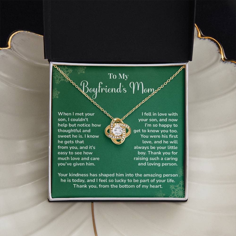 Boyfriend's Mom Love Knot Necklace Gift Gift For Boyfriend's Mom Thoughtful Gift From Girlfriend Emotional Gift For Boyfriend's Mom Sentimental Jewelry For Her Special Thank You Present Emotional Message Necklace