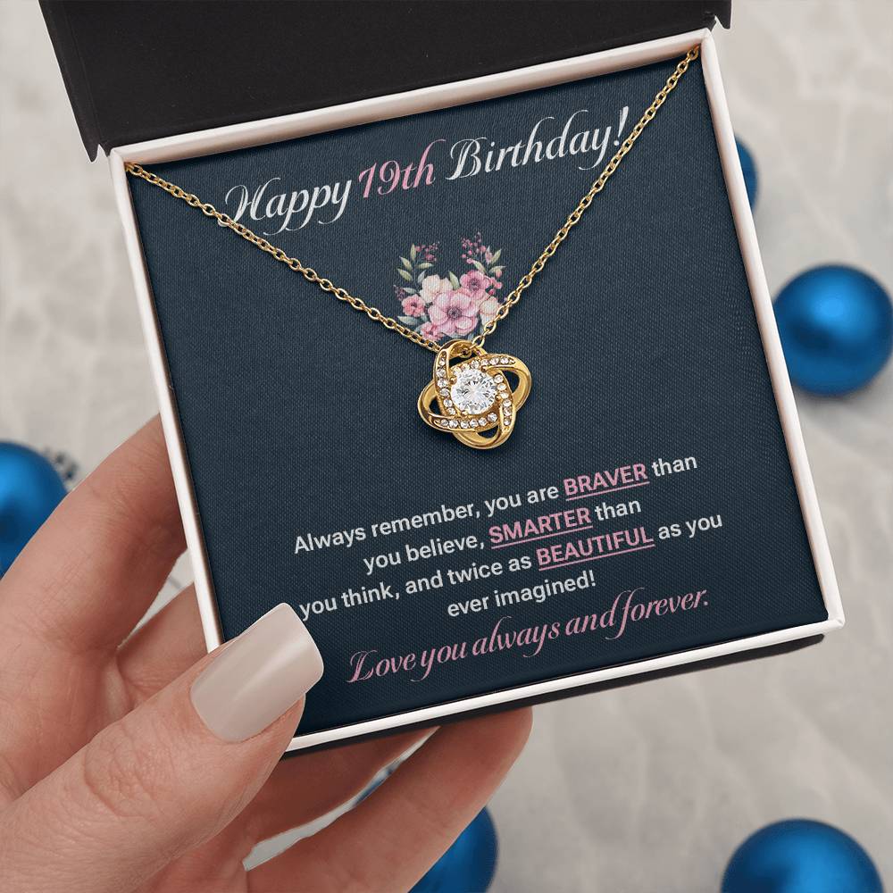 19th Birthday Necklace Gift for Daughter – Floral Message Card