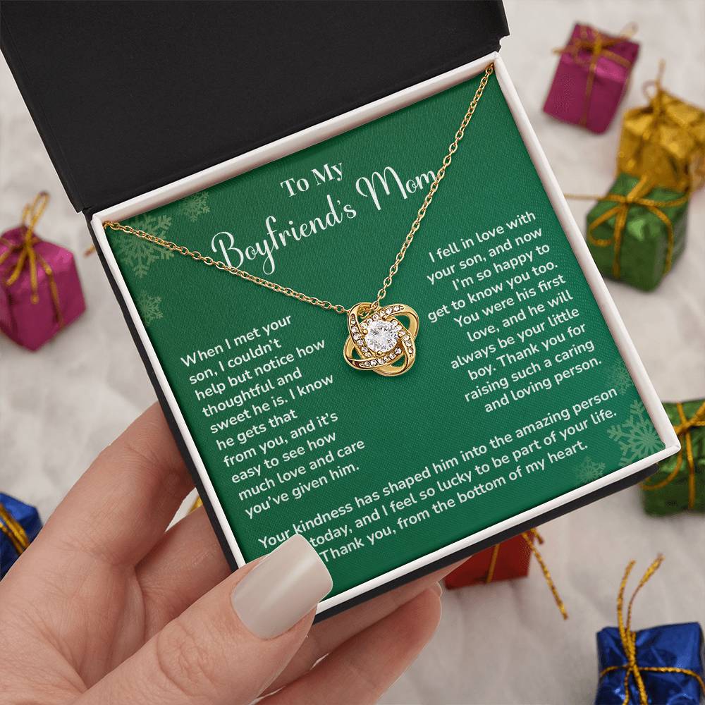 Boyfriend's Mom Love Knot Necklace Gift Gift For Boyfriend's Mom Thoughtful Gift From Girlfriend Emotional Gift For Boyfriend's Mom Sentimental Jewelry For Her Special Thank You Present Emotional Message Necklace